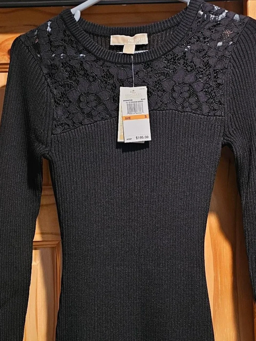 Michael Kors Black Long-Sleeve Lace Midi Dress